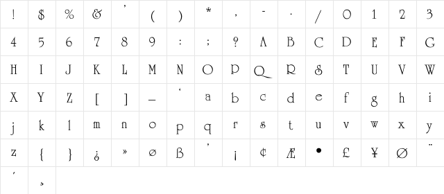 Uniroman Regular  glyph index
