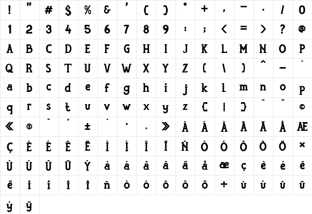 Rumoura PERSONAL USE ONLY Bold  glyph index