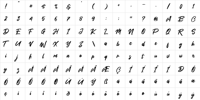 Smoke Attack Regular  glyph index