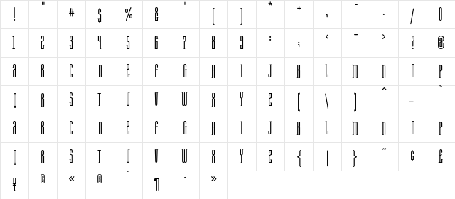 Ambu Regular  glyph index