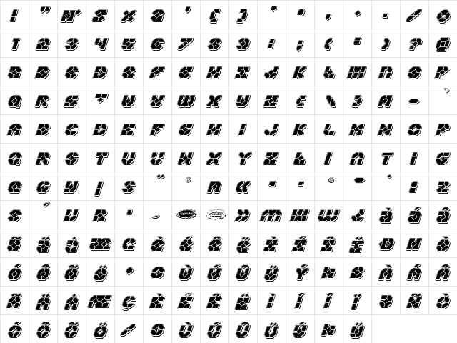 Zoom Runner Punch Italic Italic  glyph index
