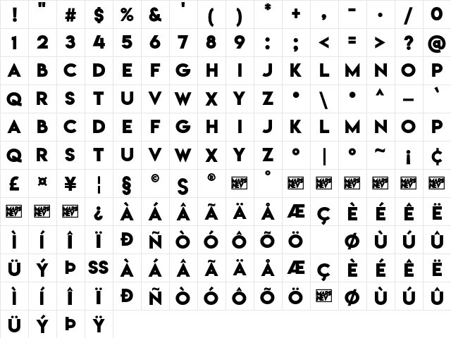 Lemon/Milk Bold  glyph index