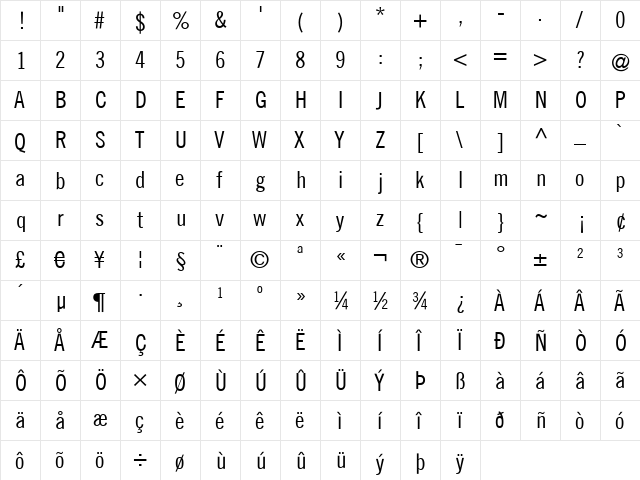 TraditionellSans Regular  glyph index