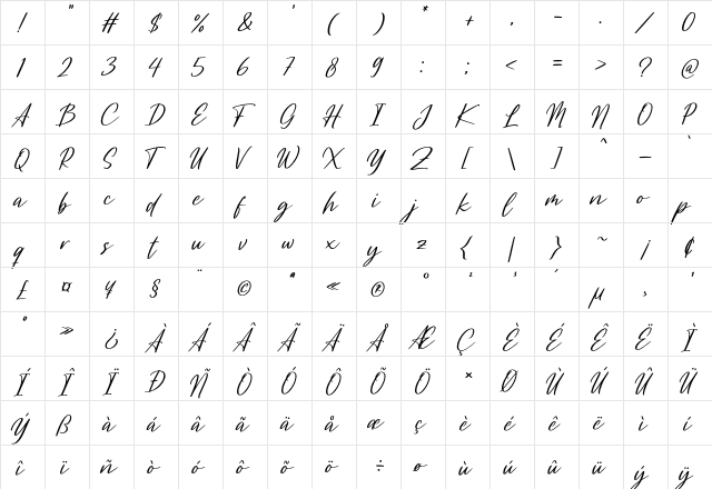 Gillimore Regular  glyph index