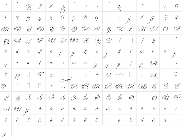 Gravura LET Plain  glyph index