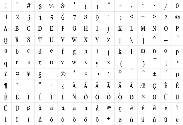 GaramondCdITC Book  glyph index
