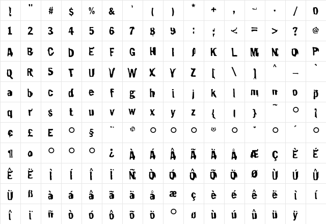 Burnthouse Regular  glyph index