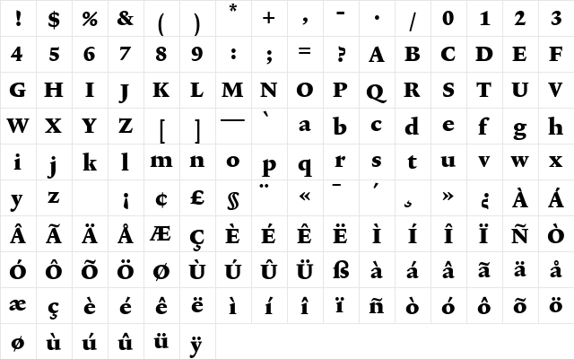 Lexicon No2 Roman F Tab  glyph index