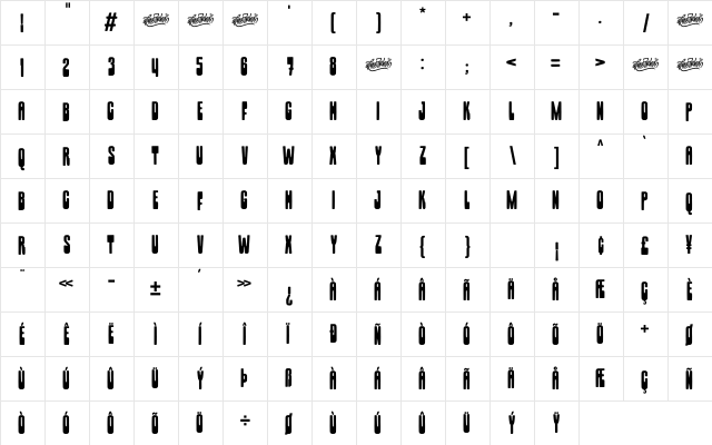Retroholz Regular  glyph index