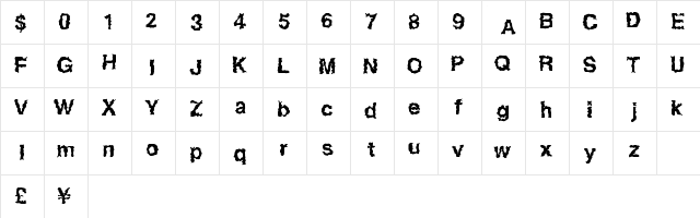 EasyHorror Regular  glyph index