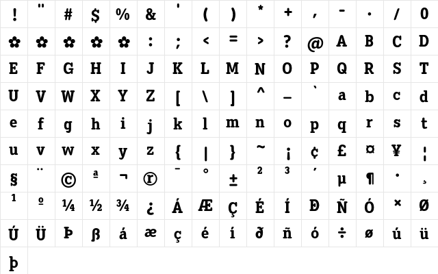 Diezma Rd ExtBd Regular  glyph index