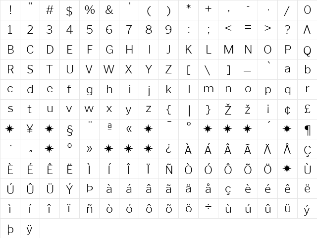 PoynterText Regular  glyph index
