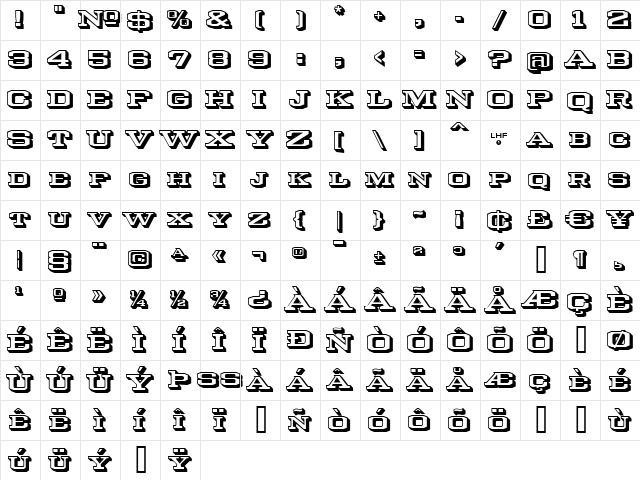 LHF Burbank Shadow Roman  glyph index