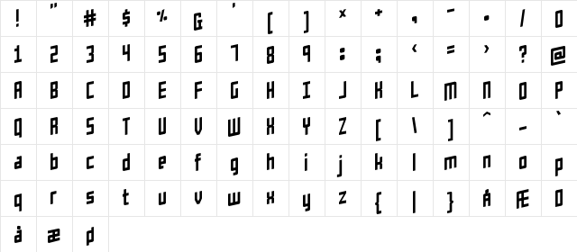 Flaphead Regular  glyph index