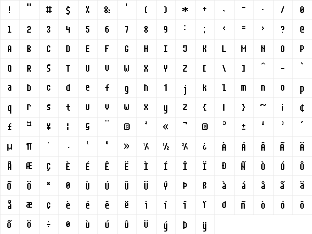 Narrow Rectangle-7 Regular  glyph index