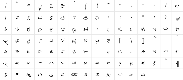 Kleinscribere Regular  glyph index