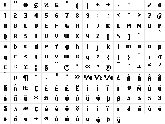 FFF Atlantis Condensed Regular  glyph index