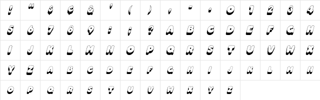 HotDog Italic Italic  glyph index