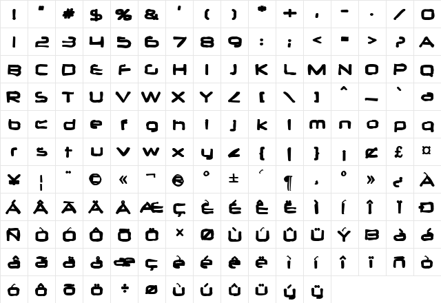 Neuropol Ink Regular  glyph index