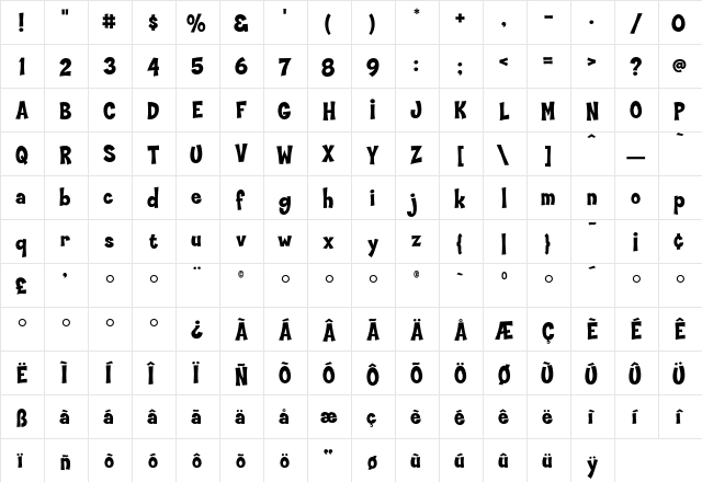 CoopHeavy Regular  glyph index