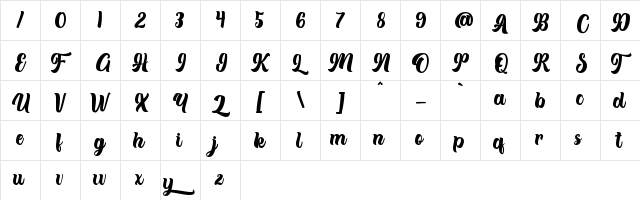 Theyriad Script Personal Use Regular  glyph index