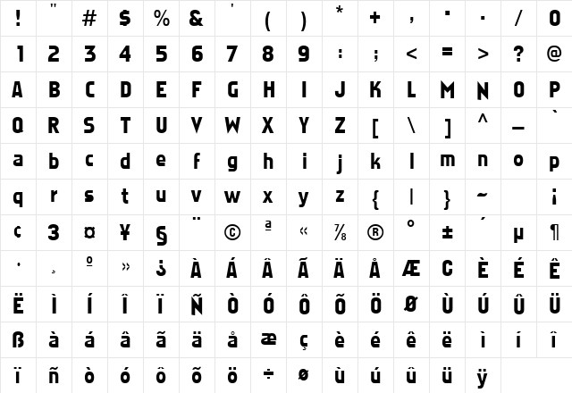 Stare 1 Regular  glyph index