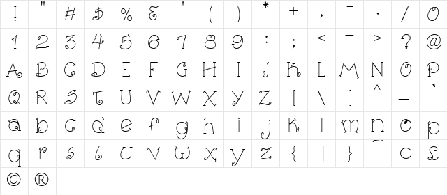 DC Bedtime Regular  glyph index