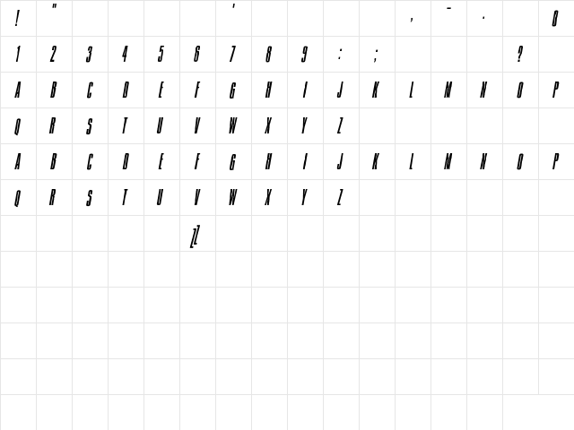 Jam Pact Regular  glyph index