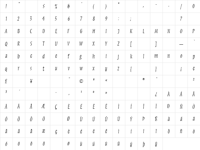 MezzMM Regular  glyph index