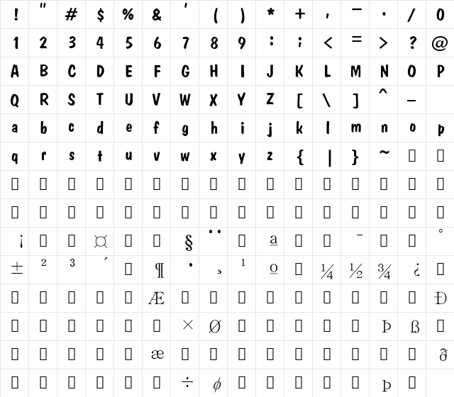 HYBackSong-Bold Regular  glyph index