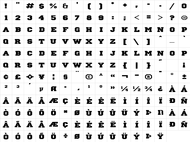 IvyLeagueExtendedSolid Regular  glyph index