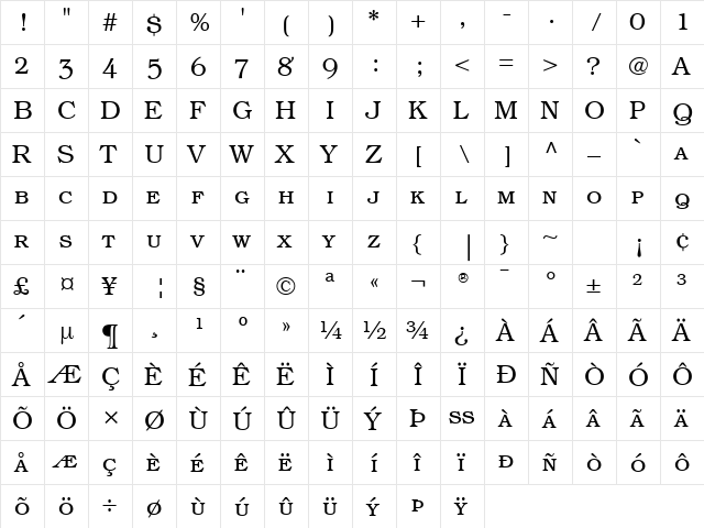 Bookman SC Light  glyph index