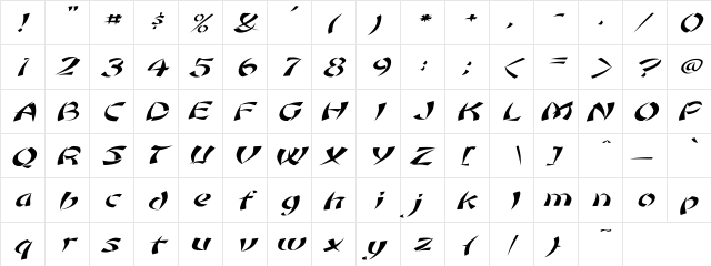Rickshaw Ex Italic Italic  glyph index