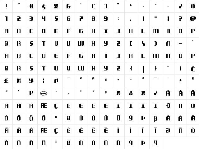 Jetway Bold Bold  glyph index