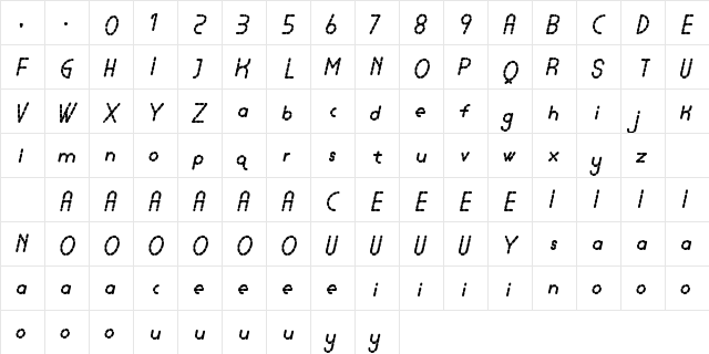 Lamborgini ExtraBoldItalicDash Regular  glyph index