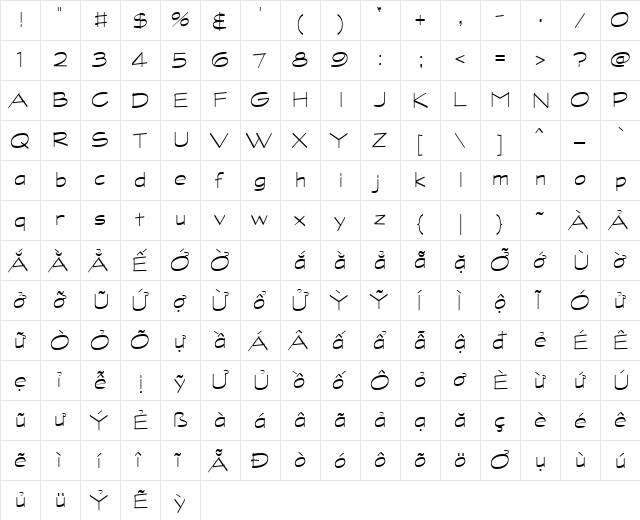 VPS Bac Kan Regular  glyph index
