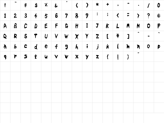 Bloodyslime Regular  glyph index