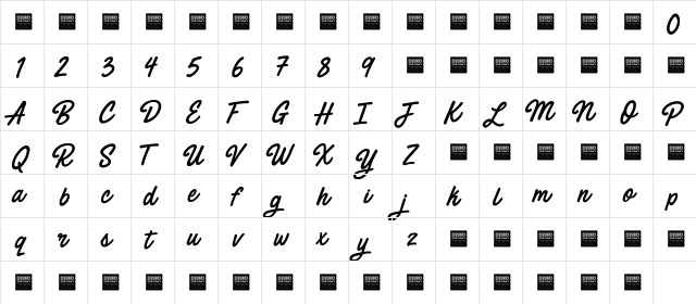 Painted Paradise Regular  glyph index