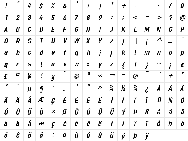 LTOrdinar Italic  glyph index
