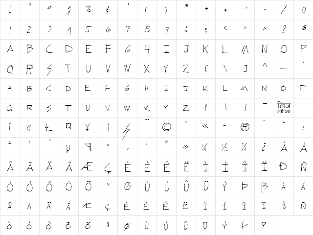 LEHN278 Regular  glyph index
