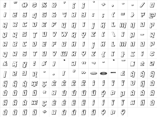Dangerbot 3D Regular  glyph index