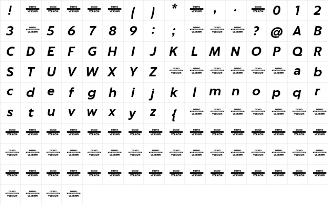 Captura Bold Italic Demo  glyph index