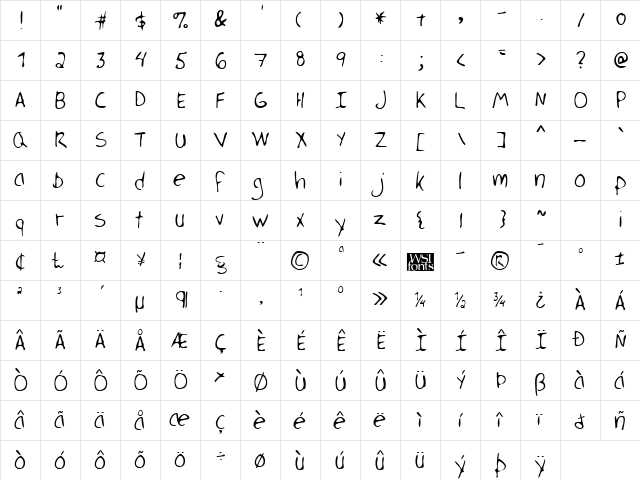 HerricksHand Regular  glyph index
