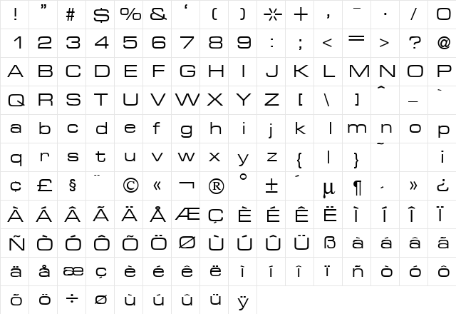 NicoleExtDB Normal  glyph index