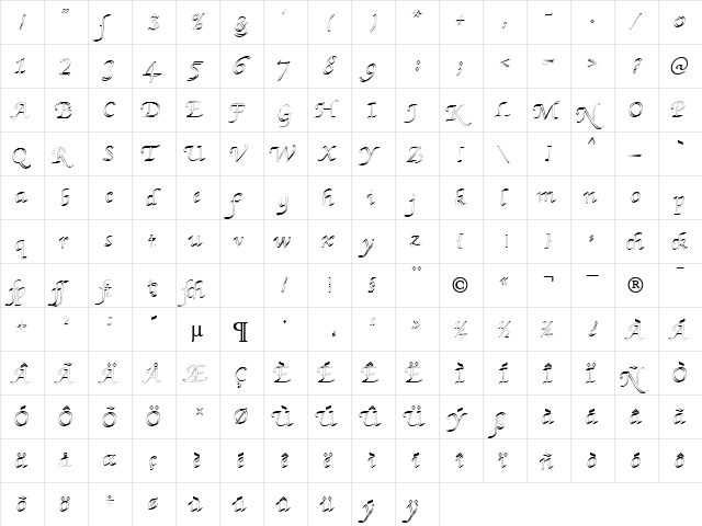 KL HKursive3 OL DB Normal  glyph index