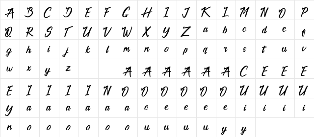 California Alternate  glyph index