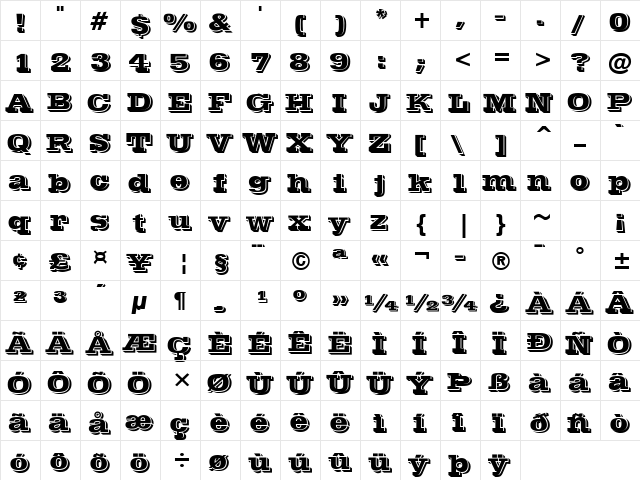 Westend 3 Regular  glyph index