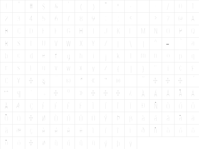 Interstate Regular  glyph index