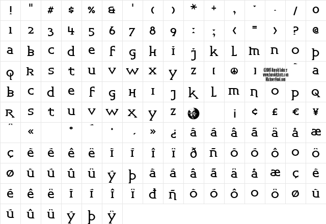 Upbeat Regular  glyph index