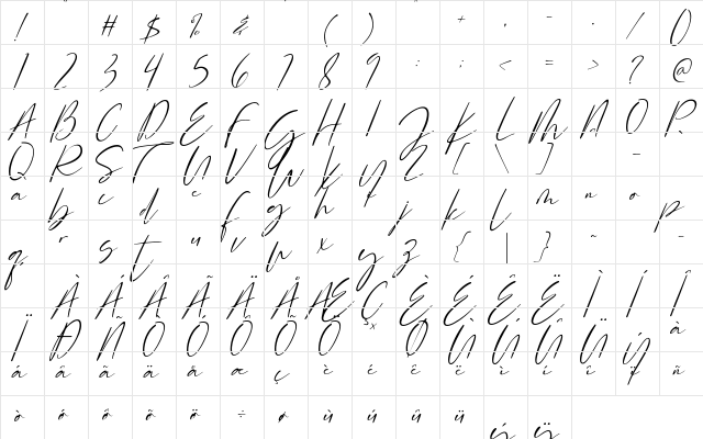 Rossie Regular  glyph index